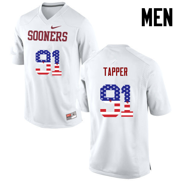 Men Oklahoma Sooners #91 Charles Tapper College Football USA Flag Fashion Jerseys-White - Click Image to Close